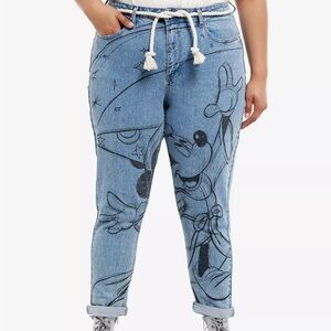 Disney Fantasia Sorcerer's Apprentice Mickey Mouse Belted Mom Jeans Plus Size